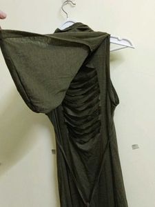 Olive Green Maxi Dress With Hoodie