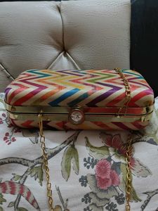Buy Women Multicolour Clutch With Long Chain