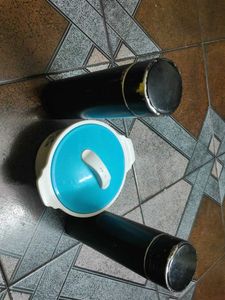 2 Steel water bottle and 1 mini hot box