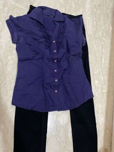 Black Jeans &amp; Short Sleeves Royal Purple Shirt Set