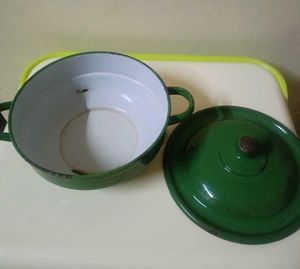 Vintage Green Enamel Teal Pot