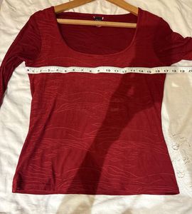 Vintage Maroon Textured Long Sleeve Top
