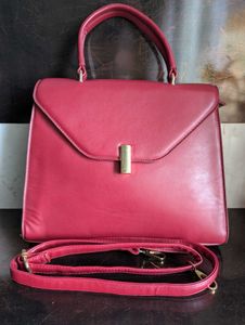Red/Maroon Leather Handbag With Sling Belt 👜😍❤️
