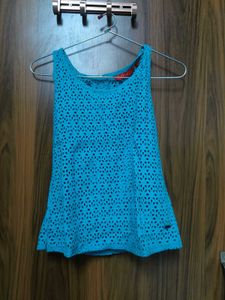 Cute Blue Cut out Tank Top