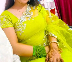🦋Lime Green Embroidered Saree🦋