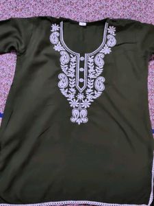 Olive Green Embroidered Kurti