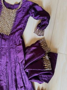 purple long anarkali dress