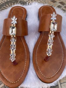Brown Jeweled stone  Thong Sandals