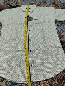 Patterned Withe Shirt With BlackPaiping Design