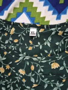 Dark Green Floral Office Top