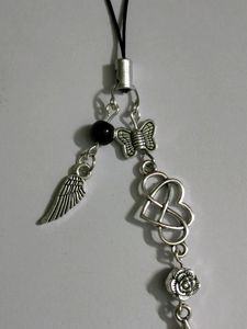 Metalic Wing And Heart Phone Charm