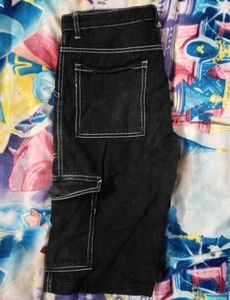 Zara Black Cargo Denim Shorts