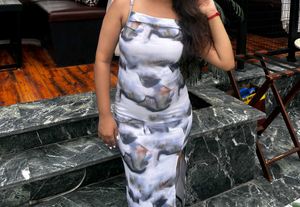 Marble Print Slit Dress