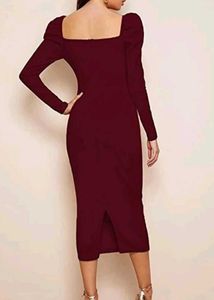 Burgundy Bodycon Midi Dress