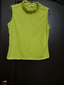 Vintage Sleeveless Ruffle Mock Neck Top