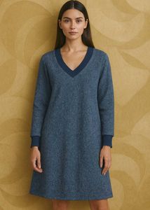 Blue V-Neck Long Sleeve Dress