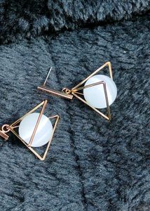 Gold Toned White Pearl Wrapped Pyramid Earings