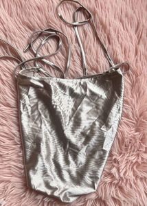 Metallic Satin tie back Top