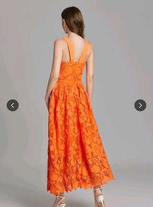 Bright Orange Crochet Lace Dress From Europe