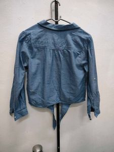 Denim Blue Button-Down Crop Shirt