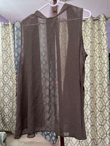 Brown Sheer Sleeveless Shrug