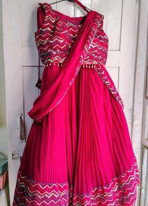 🔥Saree style Lehenga🩷 rani pink indo western