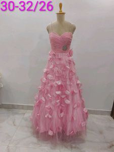 Pink Feathered Tulle Gown