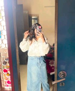 Savana Front Slit Denim Skirt