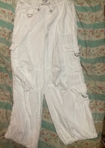 White Cargo Cropped Pants