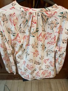 Leaf Print Button-Up Blouse