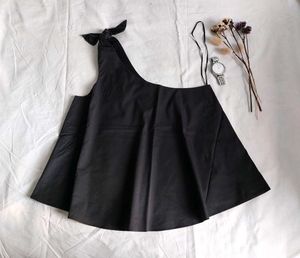 Thrifted One-Shoulder Side Tie Flared Top