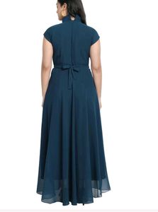 Georgette A Line Flared Blue Gown