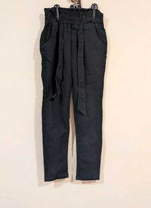 Stylish Black Paperbag Waist Pants