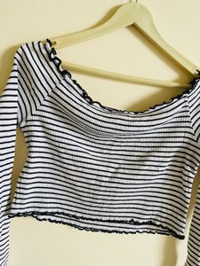 Striped Off-Shoulder Long Sleeve Top