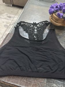 Black Lace Back Tank Top With Arms Cover