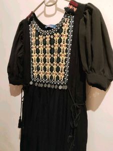 Black Embroidered Midi Dress