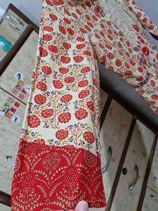 Coral Red, And Beige Colour Cotton Dress Gown