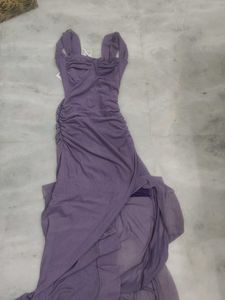 Purple Mesh Slit Dress