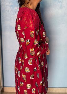 Red Owl Print Dress