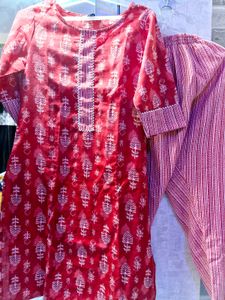 Red Kurta Pant Duppta Set
