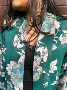 Dark Green Floral Print Shrug