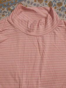 Pink Striped Mock Neck Top