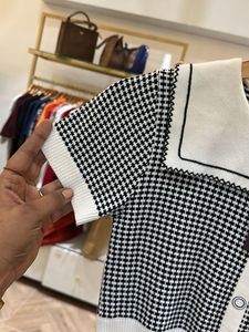 Houndstooth Knitted Crop Top with Collar