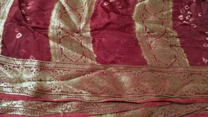 used Maroon Bandhani Saree
