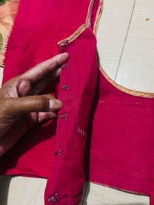 Red Sari Blouse with Embroidered Sleeves