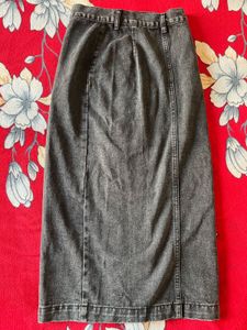 Black Button Denim long Skirt