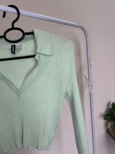 H&amp;M Mint Green Ribbed Crop Top