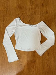 White One-Shoulder Long Sleeve Top
