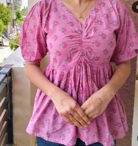 Pink Floral Peplum Top