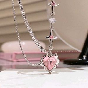 Y2k Pink Heart Star Charm Necklace